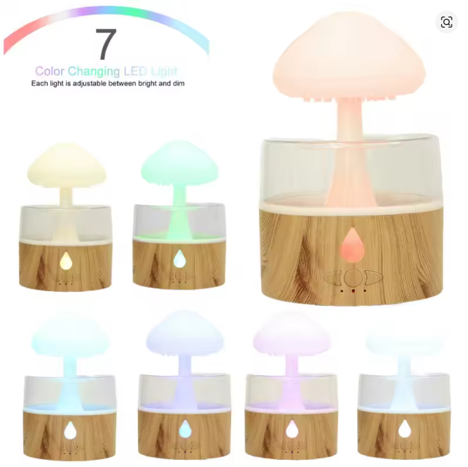 Cloud Rain Ultrasonic Humidifier, Aroma Diffuser, Colorful Light, Yunyu Mushroom