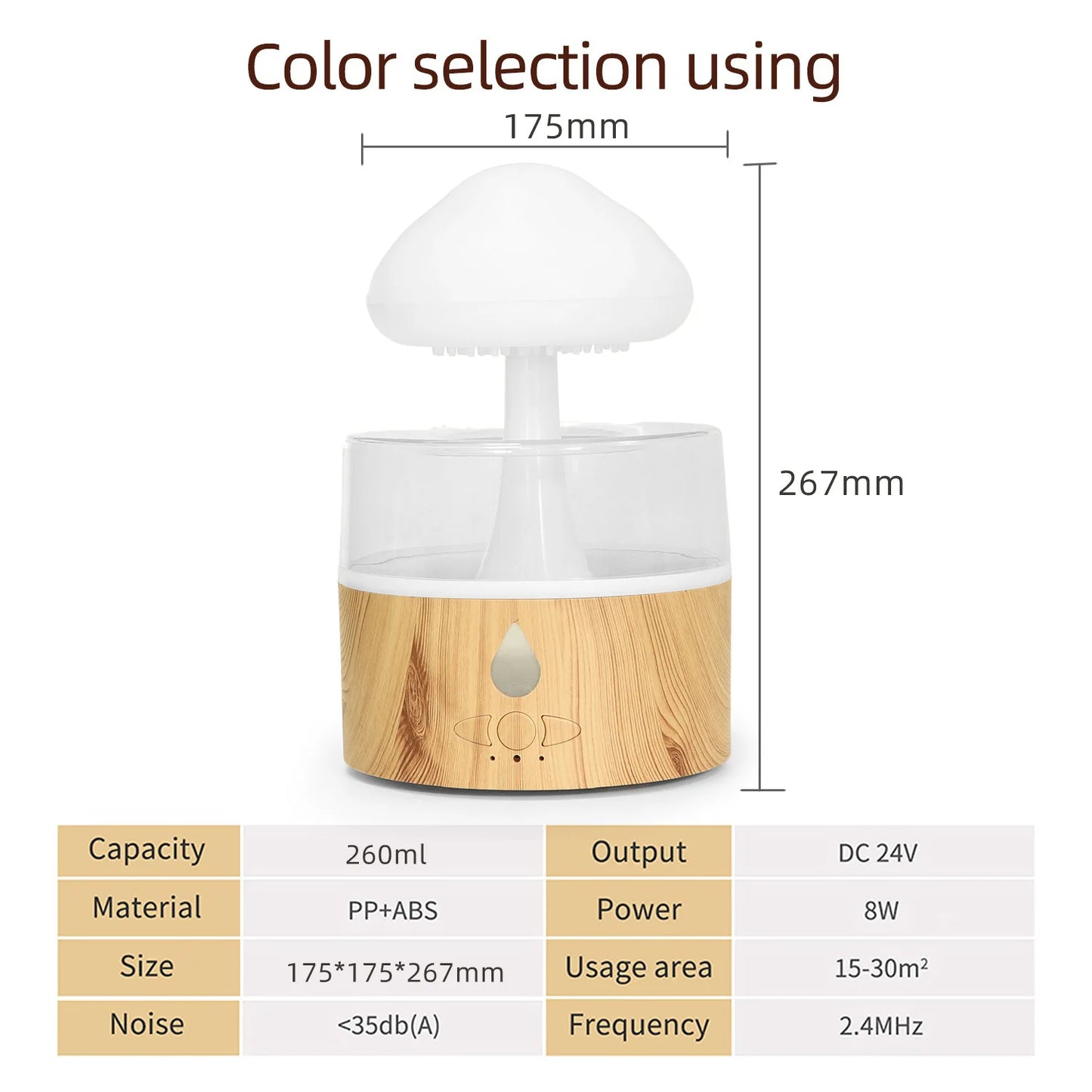 Cloud Rain Ultrasonic Humidifier, Aroma Diffuser, Colorful Light, Yunyu Mushroom