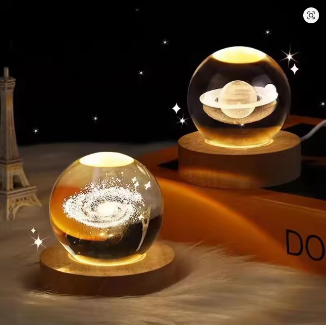 3D Crystal Galaxy Decoration Astronomy Solar System Planets Moon Astronaut Balls LED